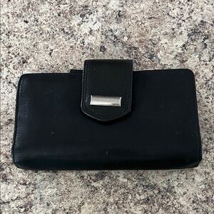 Franco Sarto Black Leather Wallet with Metal Accent